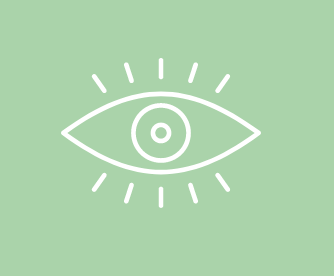 Ein stilisiertes Auge auf grünem Hintergrund als Symbol für die Vision des Vereins. 