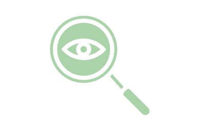 Lupe mit einem Auge im Inneren, auf grünem Hintergrund als Symbol für Transparenz