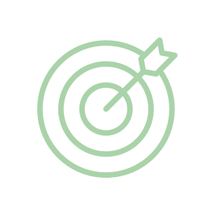 Zielscheibe mit einem Pfeil in der Mitte, grüne Konturen auf weißem Hintergrund als Symbol für unsere Vereinsziele.